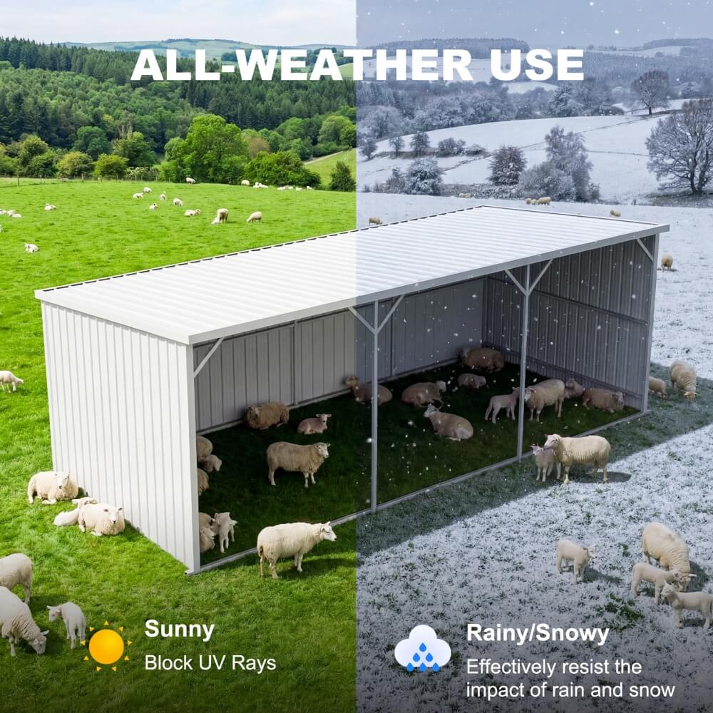25'x12' Metal Livestock Shed for Horses & Farm Animals