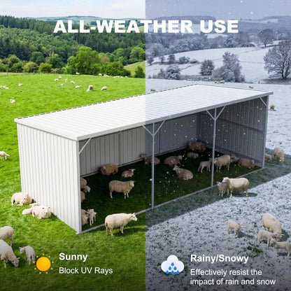25'x12' Metal Livestock Shed for Horses & Farm Animals