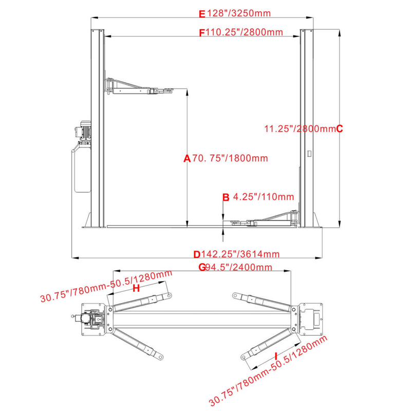 KT-H100 Two Post Vehicle Lift 10,000lbs