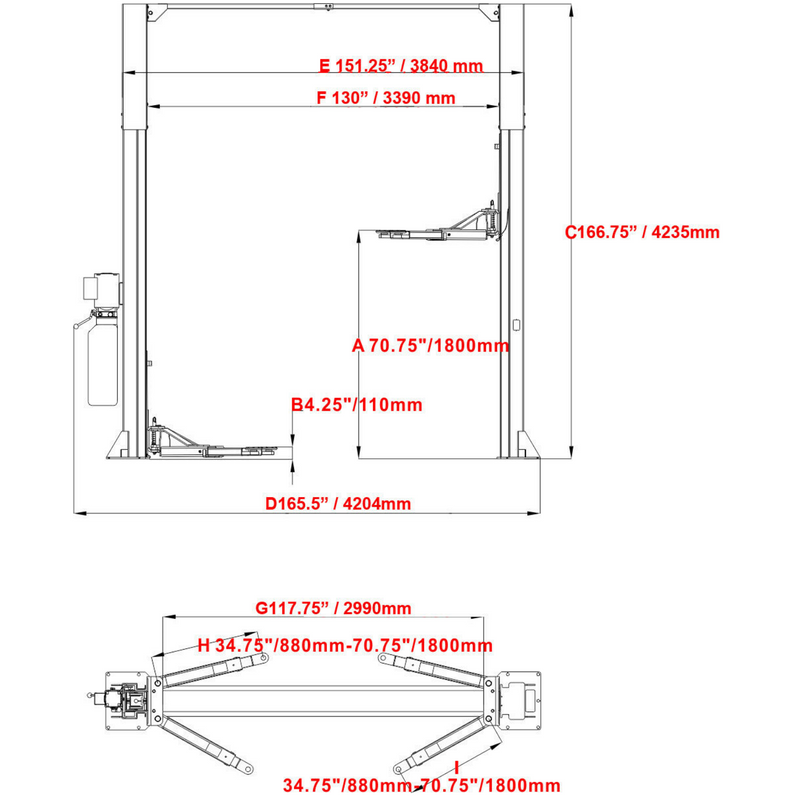 KT-M120 Two Post Clear-floor Vehicle Lift 12,000lbs