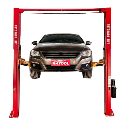 The Katool 2 post lift is lifting a car stably and safely