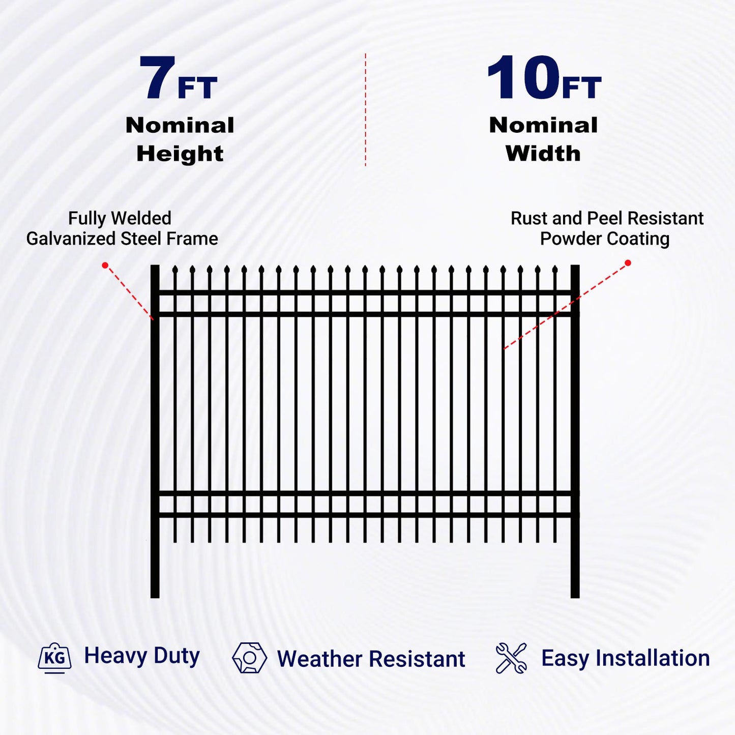 Key features of 10x7 ft Steel Fence with 4 Rails