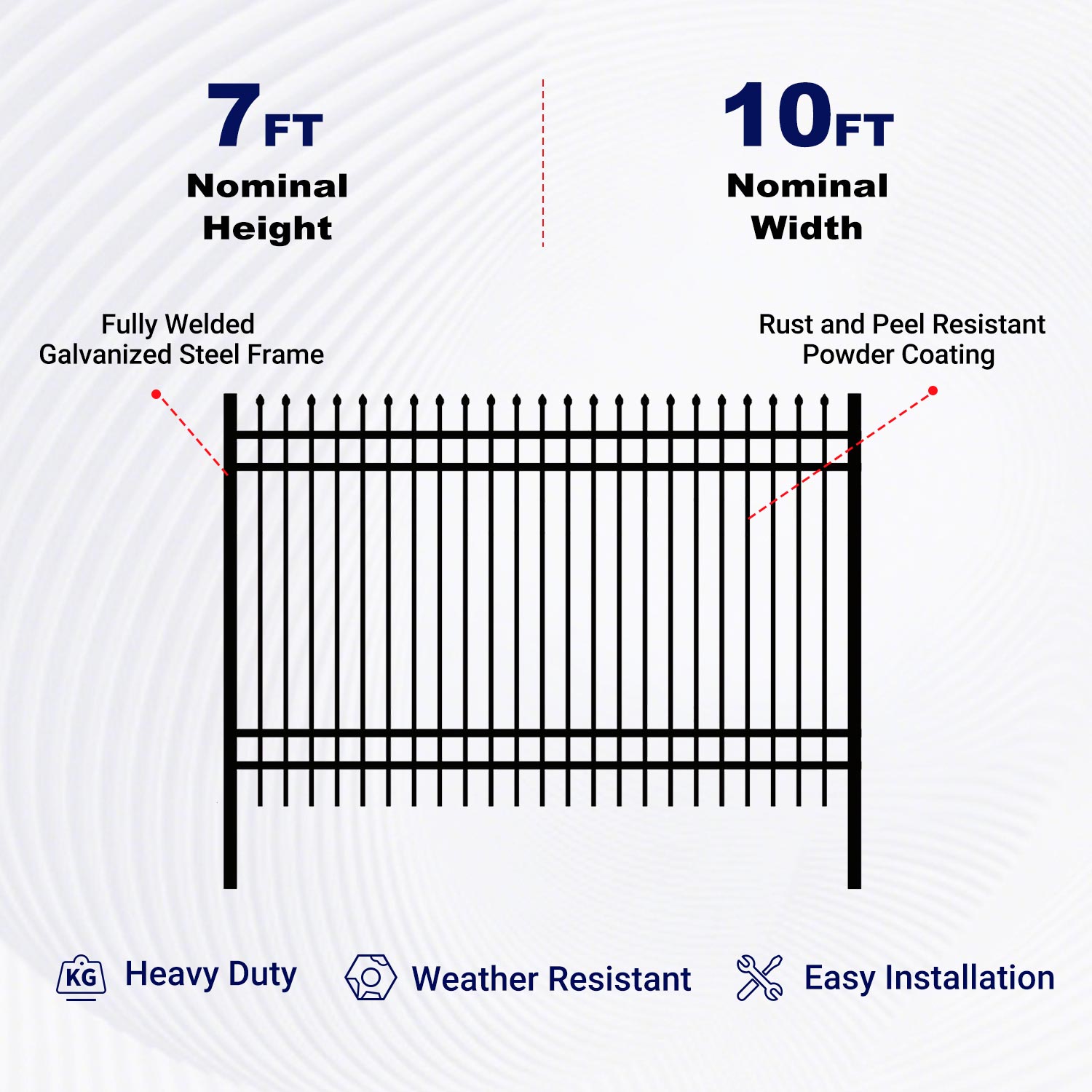 Key features of 10x7 ft Steel Fence with 4 Rails