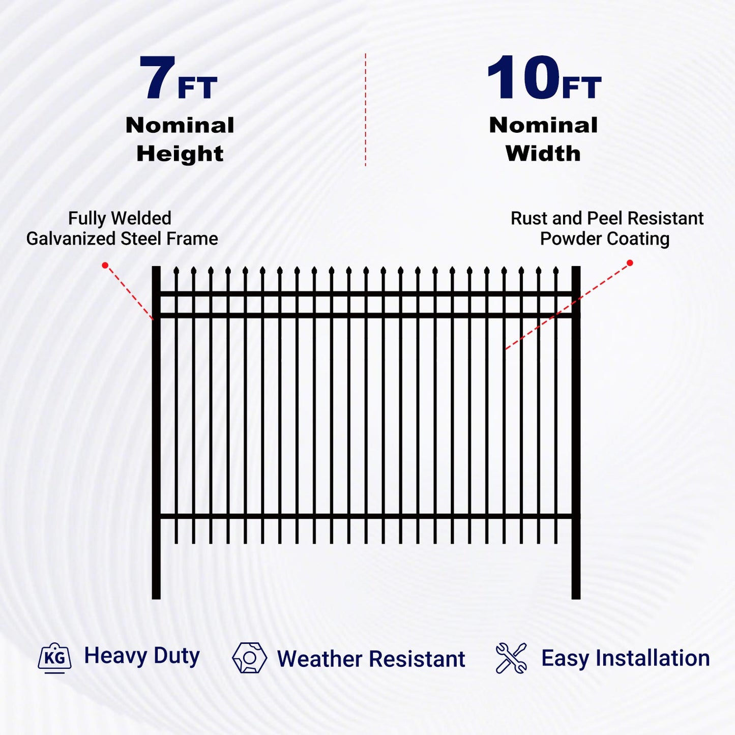 Key features of 10x7 ft Steel Fence with 3 Rails