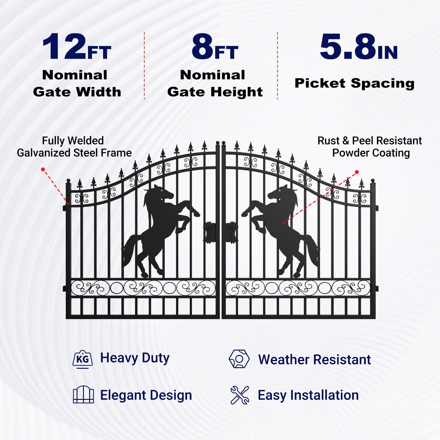 Key Features of 12ft Horse Pattern Dual Swing Driveway Gate