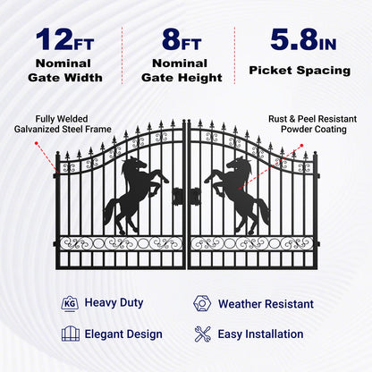 Key Features of 12ft Horse Pattern Dual Swing Driveway Gate