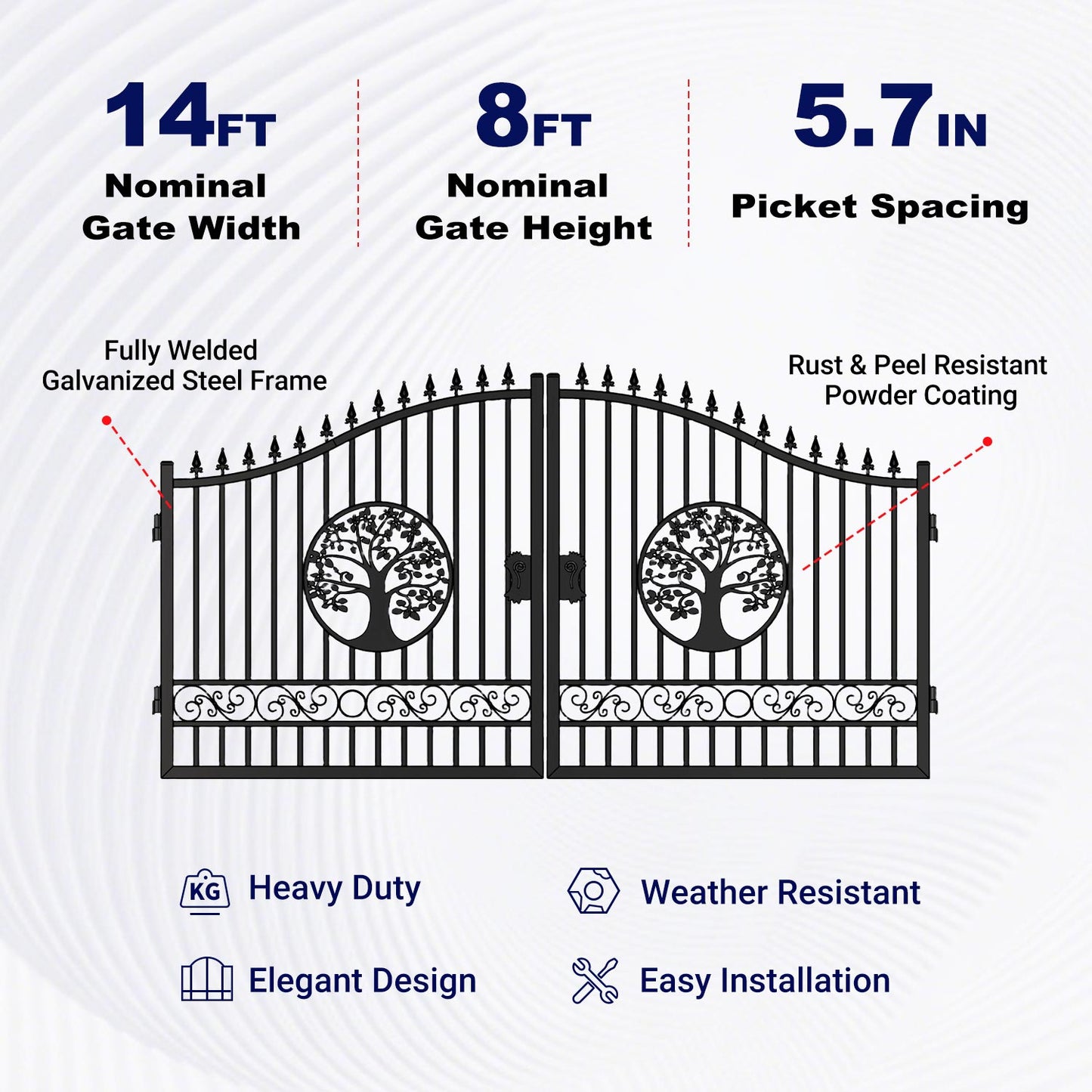 Key Features of 14 ft Dual Swing Driveway Gate with Wider Goalposts