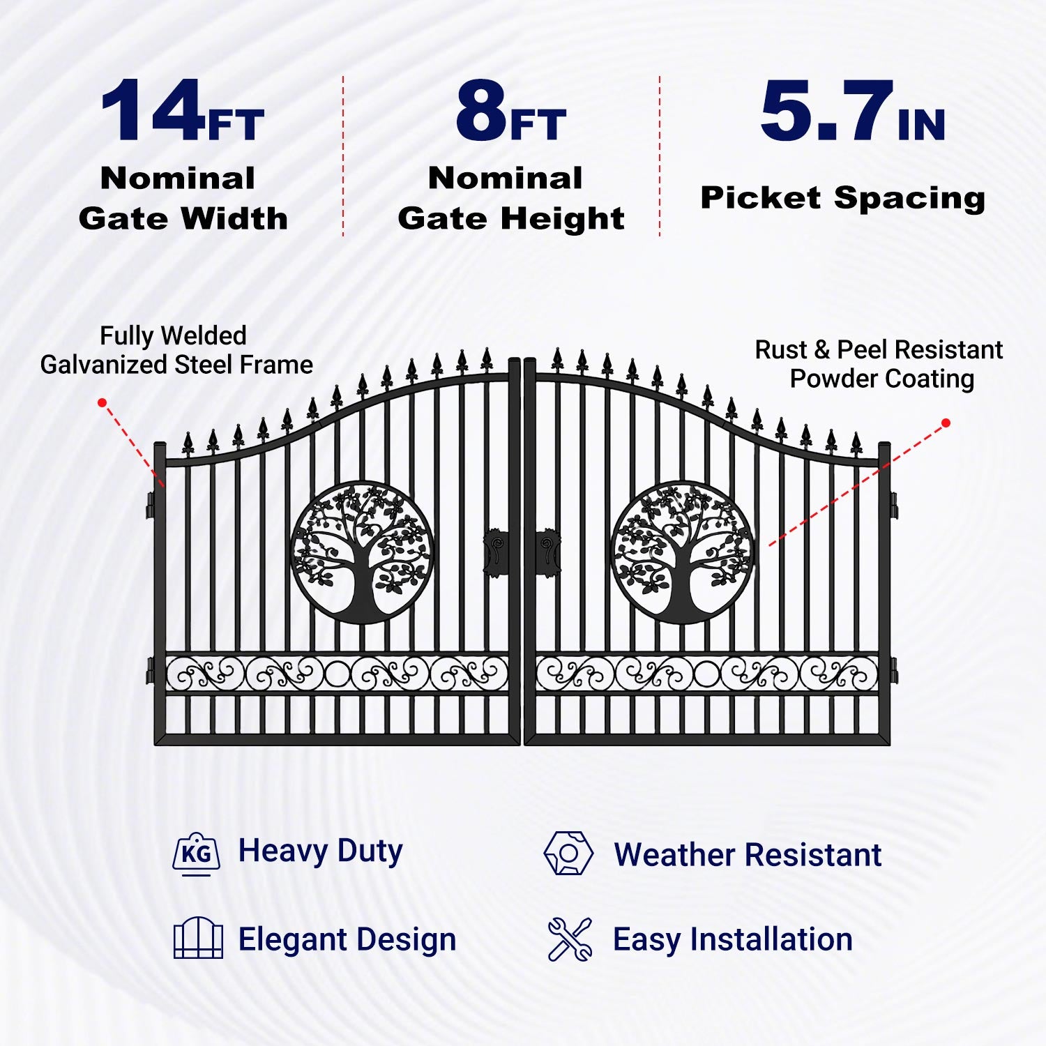 Key Features of 14 ft Dual Swing Driveway Gate with Wider Goalposts