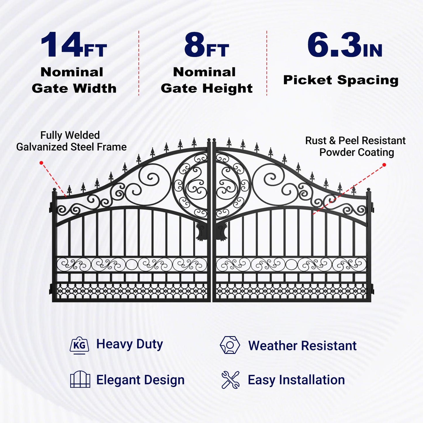 Key features of 14ft European Style Dual Swing Driveway Gate