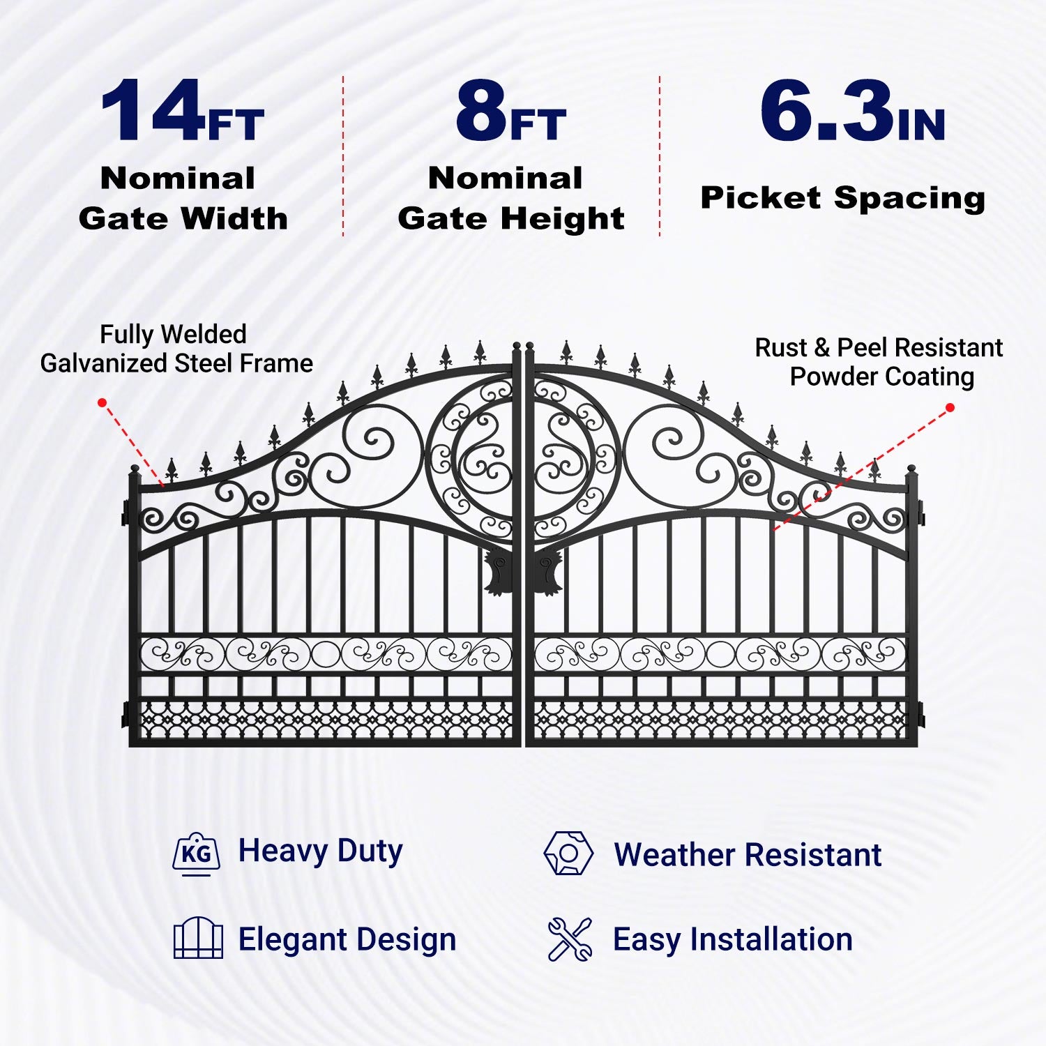 Key features of 14ft European Style Dual Swing Driveway Gate