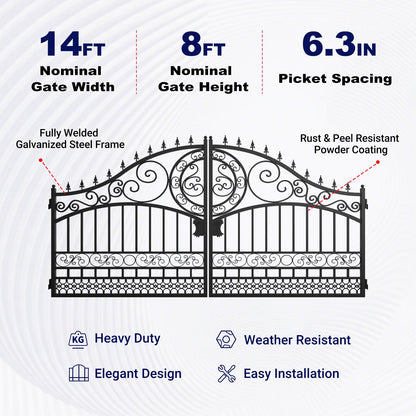 Key features of 14ft European Style Dual Swing Driveway Gate
