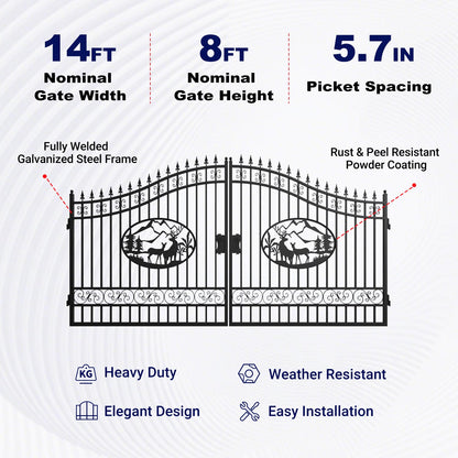 Key features of 14x8 ft Steel Dual Swing Driveway Gate
