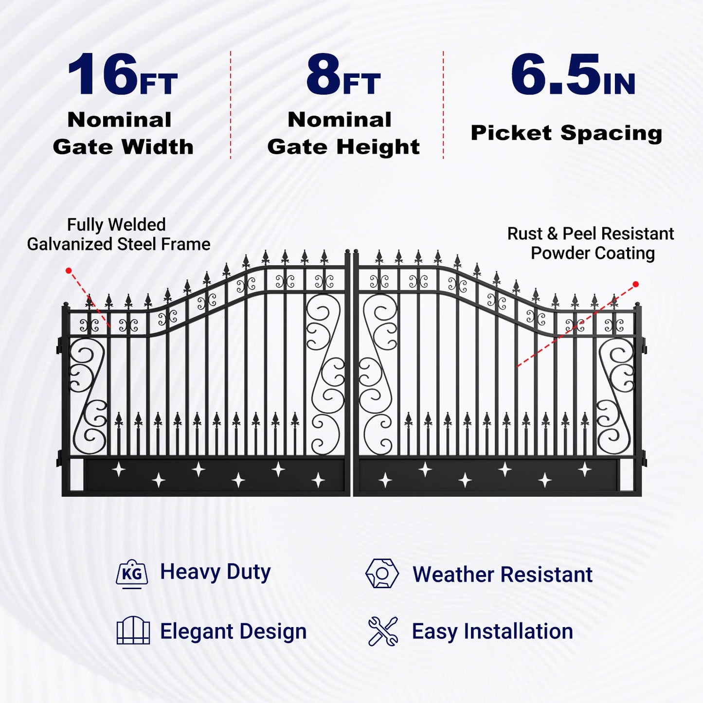 Key features of 16 ft Star Pattern Dual Swing Driveway Gate