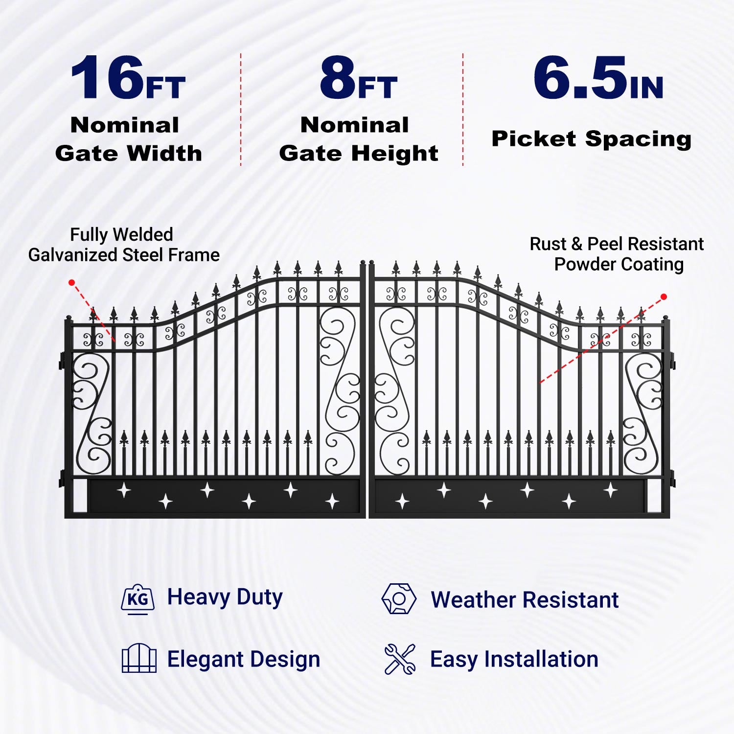 Key features of 16 ft Star Pattern Dual Swing Driveway Gate