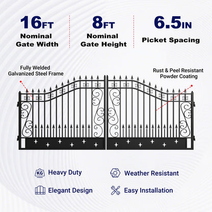 Key features of 16 ft Star Pattern Dual Swing Driveway Gate