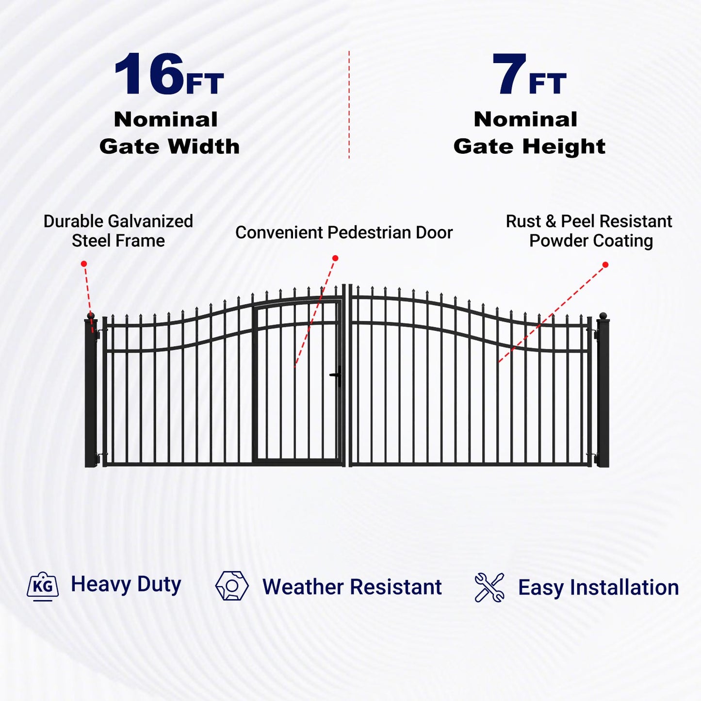 Key Features of 16x7 ft Driveway Gate with Pedestrian Door
