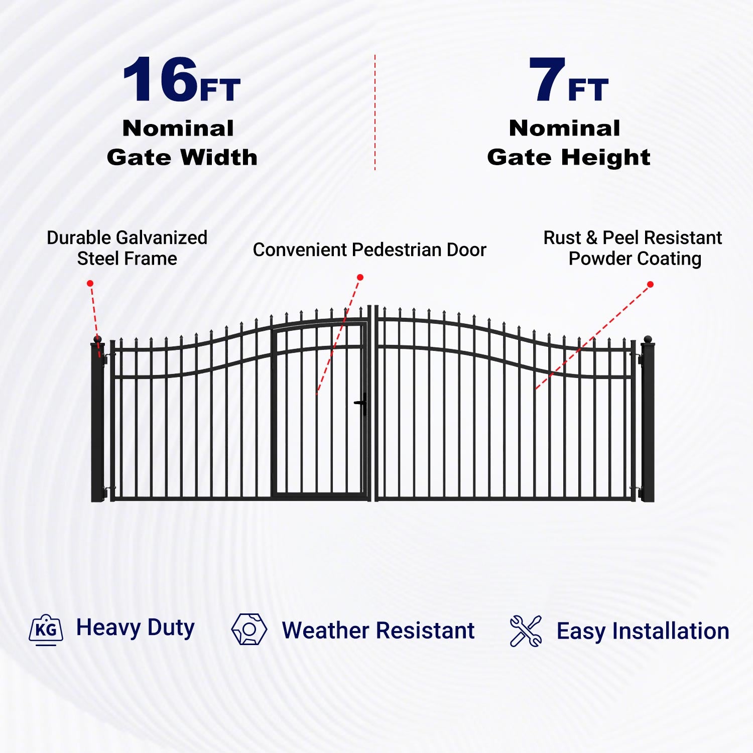Key Features of 16x7 ft Driveway Gate with Pedestrian Door