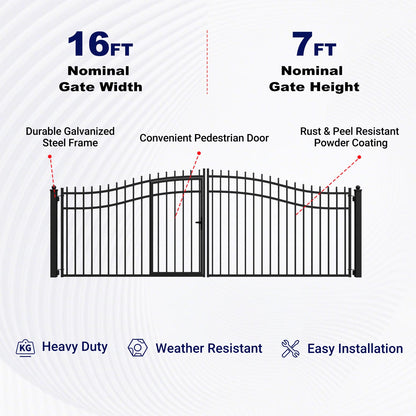 Key Features of 16x7 ft Driveway Gate with Pedestrian Door