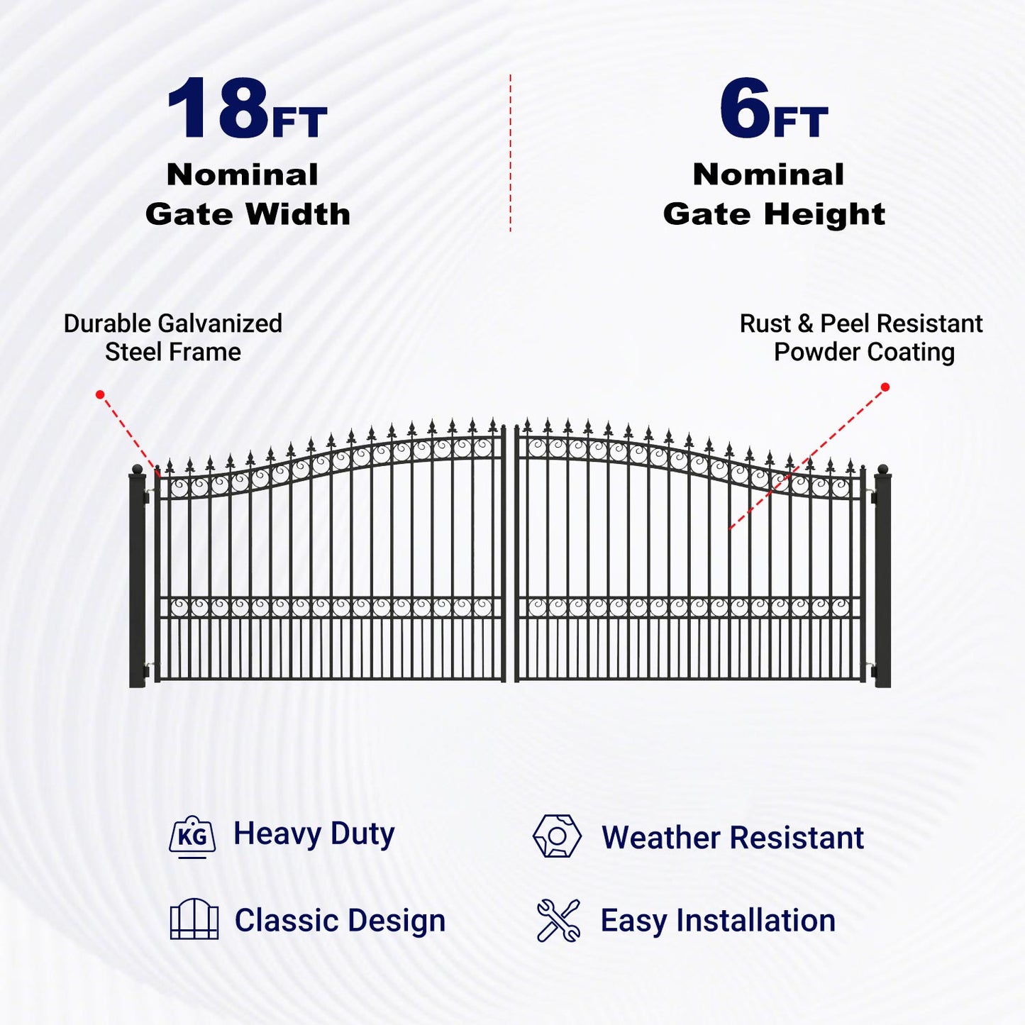 Key Features of 18 ft Steel Dual Swing Driveway Gate - LONDON Style