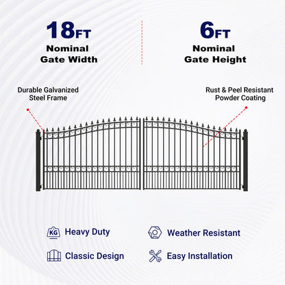 Key Features of 18 ft Steel Dual Swing Driveway Gate - LONDON Style