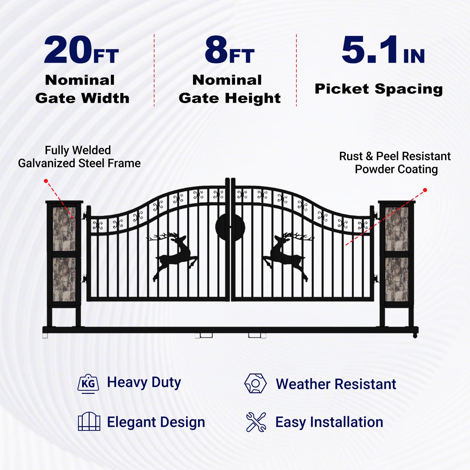 Key Features of 20ft Driveway Gate with Ornamental Posts