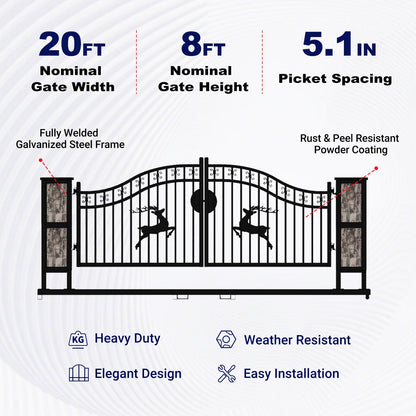 Key Features of 20ft Driveway Gate with Ornamental Posts#Style_Double Arc