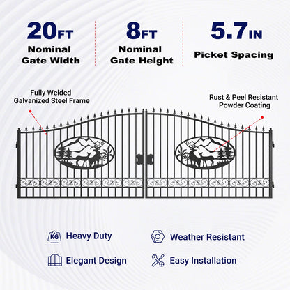 Key Features of 20x8 ft Steel Dual Swing Driveway Gate