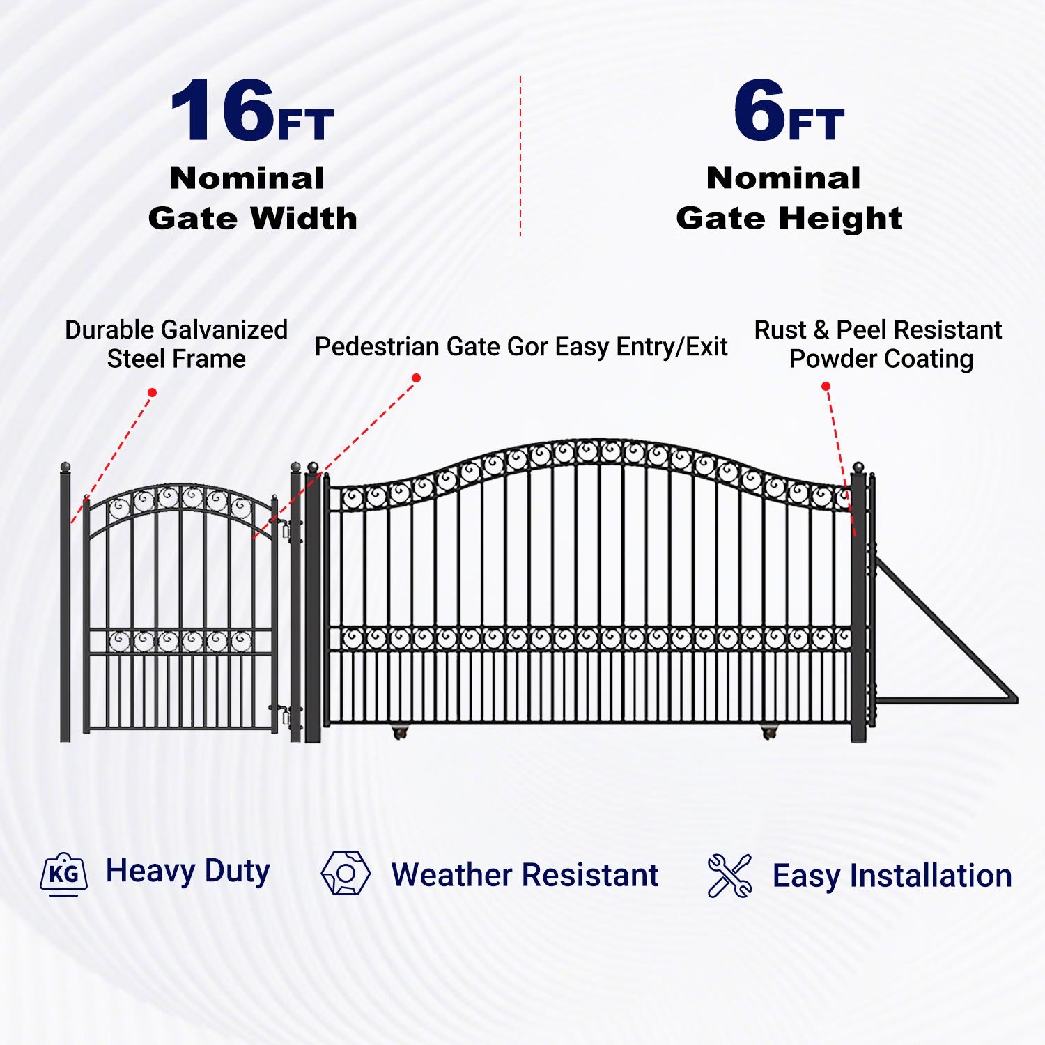 Key features of Aleko 16ft Sliding Driveway Gate with 5ft Pedestrian Gate