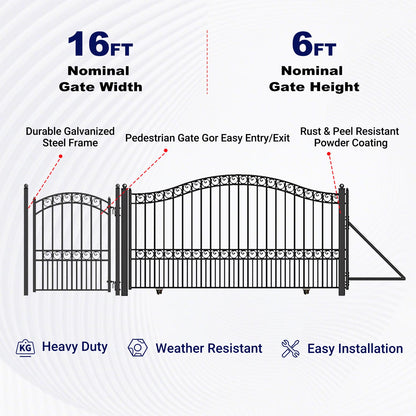 Key features of Aleko 16ft Sliding Driveway Gate with 5ft Pedestrian Gate