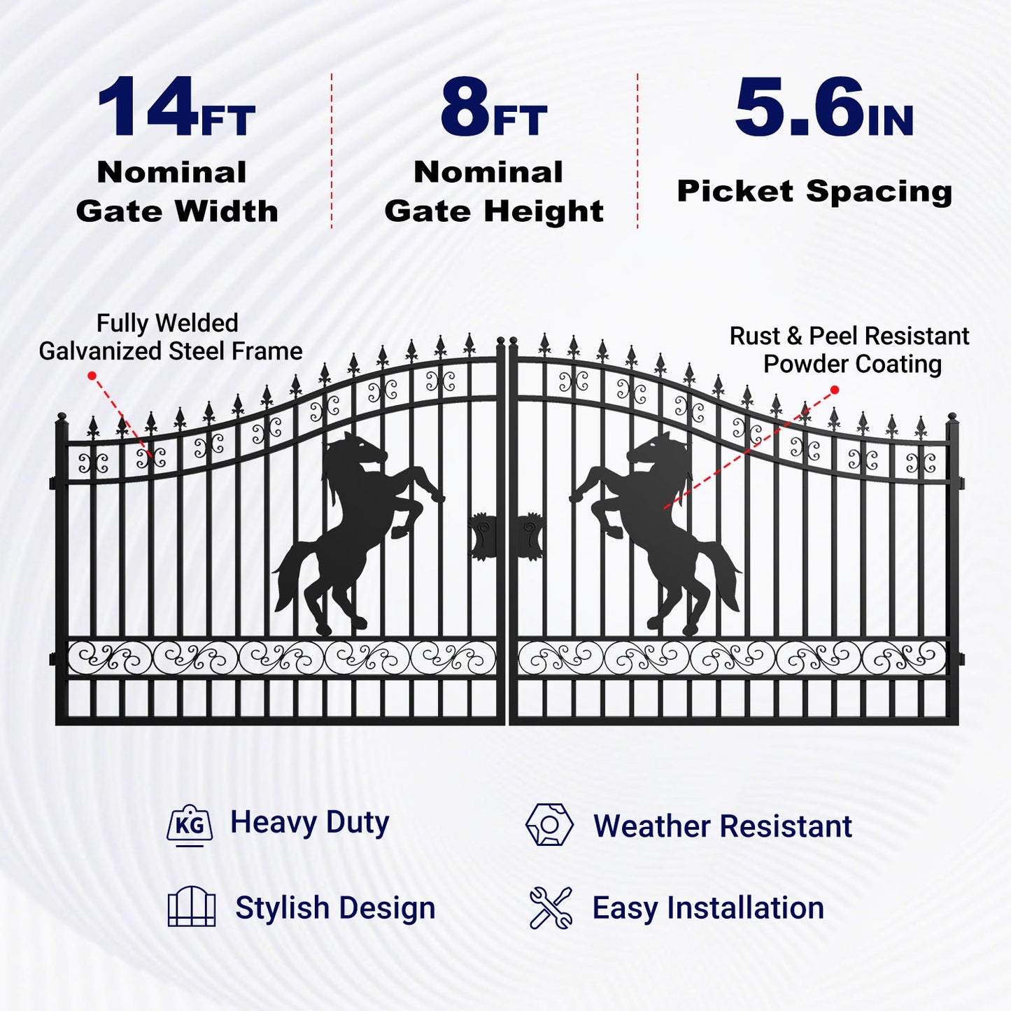 Key features of 16ft horse pattern driveway gate