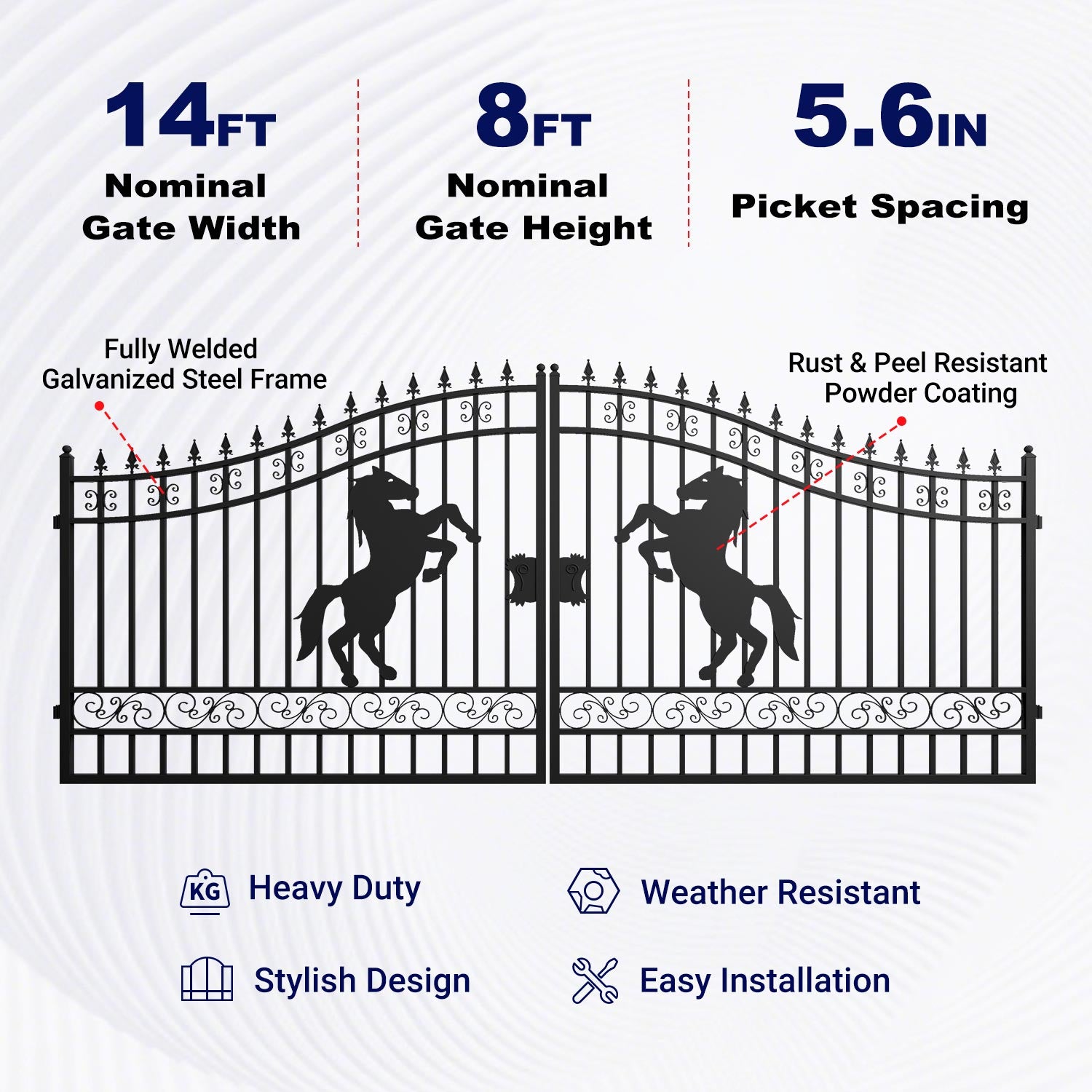 Key features of 16ft horse pattern driveway gate