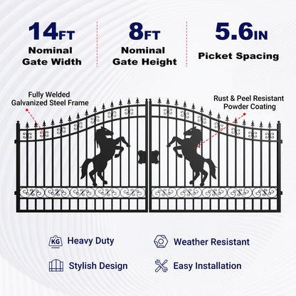 Key features of 16ft horse pattern driveway gate