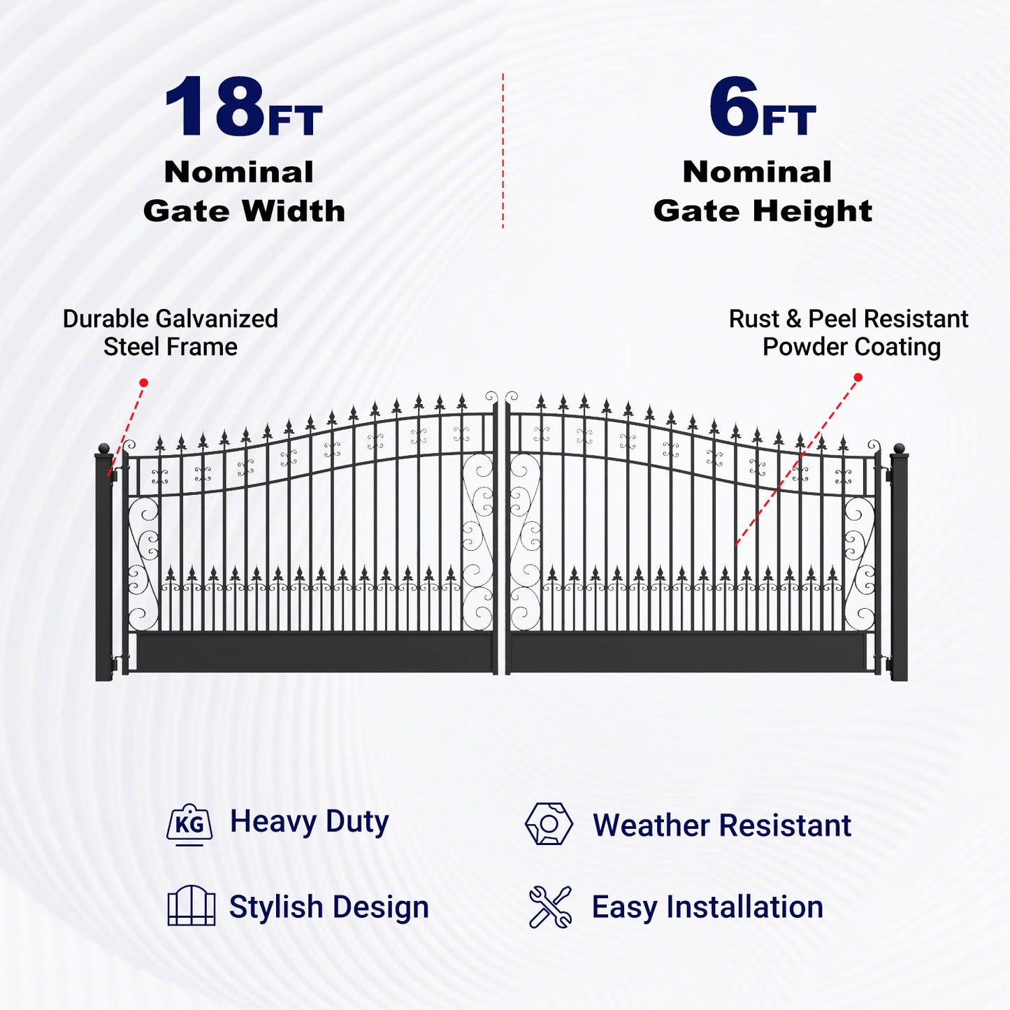Key Features of 18x6 ft VENICE Style Dual Swing Driveway Gate