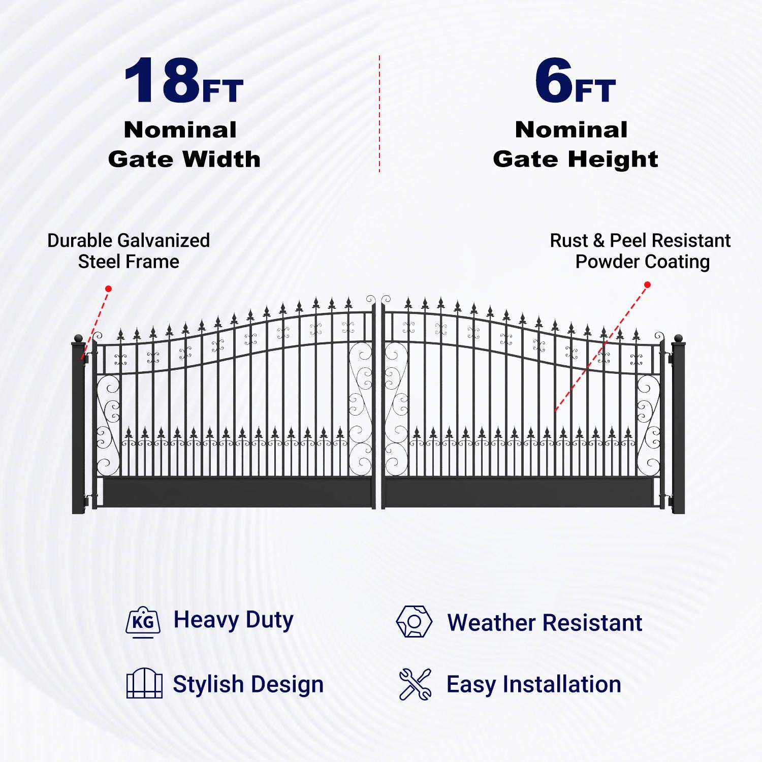 Key Features of 18x6 ft VENICE Style Dual Swing Driveway Gate