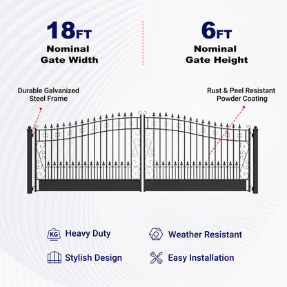 Key Features of 18x6 ft VENICE Style Dual Swing Driveway Gate