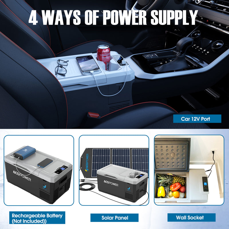 LionCooler Mini Solar Powered Car Fridge Freezer, 29 Quarts