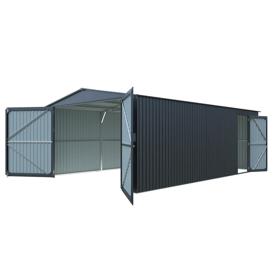 13'x20' Plus Upgraded Metal Garage Shed with Double Front Doors, Side Entry Door