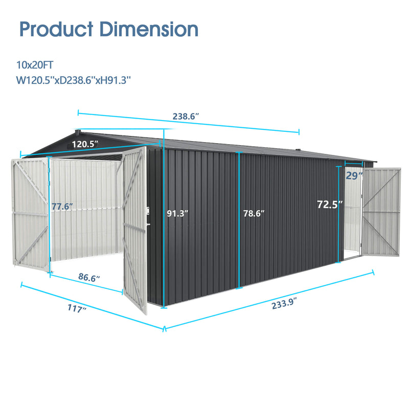 CHERY INDUSTRIAL Metal Storage Shed 10'x20'