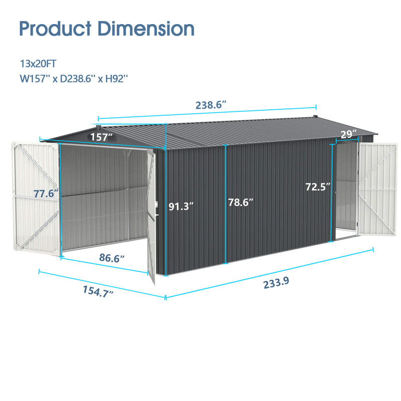 CHERY INDUSTRIAL Metal Storage Shed 13'x20'