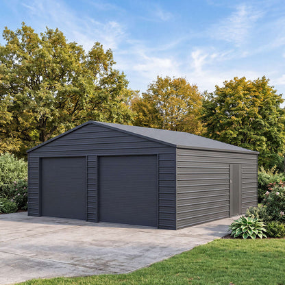 22’ x 23’ Metal Garage with Double Roll-Up Door & Side Door