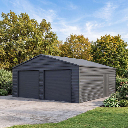 22’ x 23’ Metal Garage with Double Roll-Up Door & Side Door