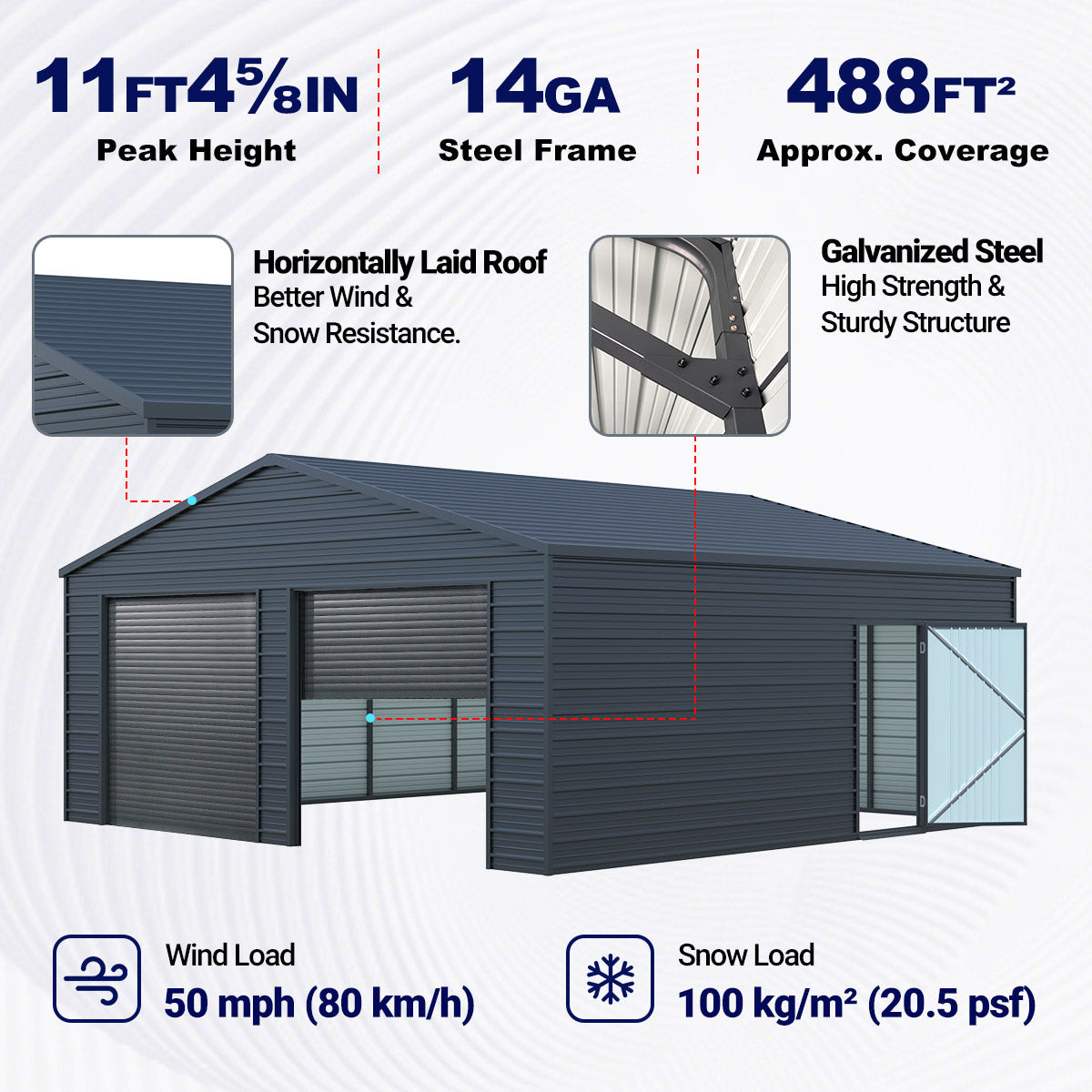 22’ x 23’ Metal Garage with Double Roll-Up Door & Side Door