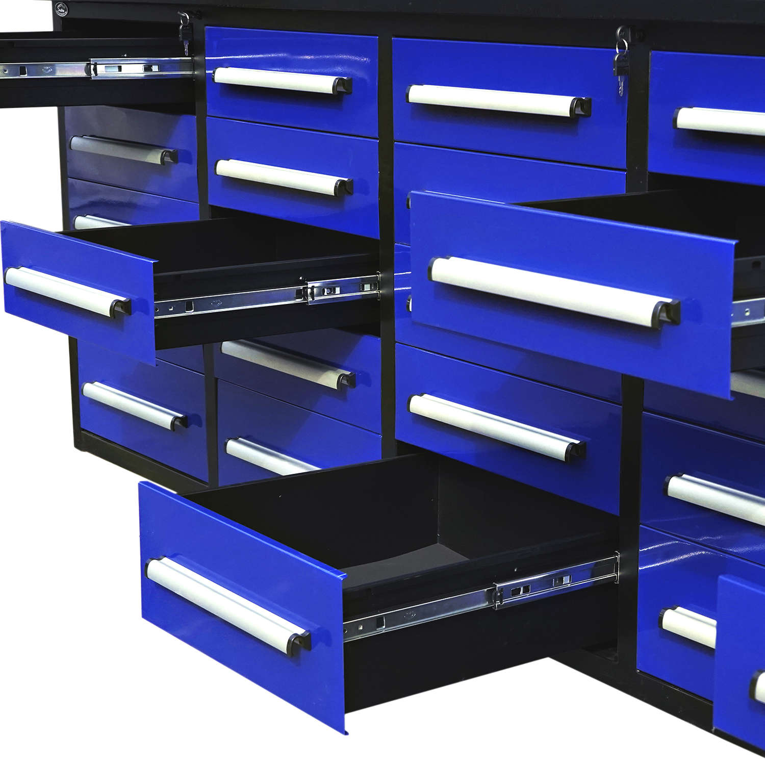 Our 10' Garage Storage cabinet  has multiple sizes of drawers