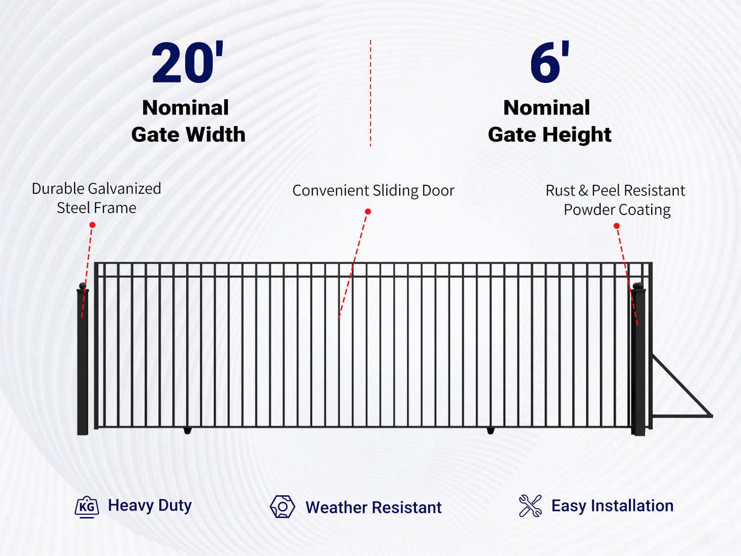 Overview of features of 20x6 ft Steel Sliding Driveway Gate - MADRID Style