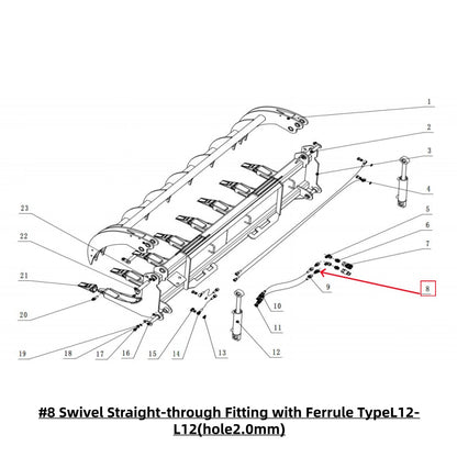 Parts for 78inch Root Grapple Rake#8 Swivel Straight-through Fitting with Ferrule TypeL12-L12(hole2.0mm)