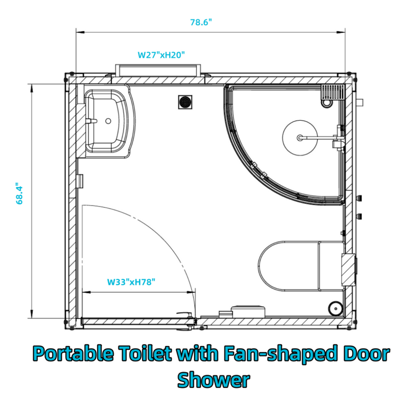 Portable Toilet with Fan-shaped Door Shower