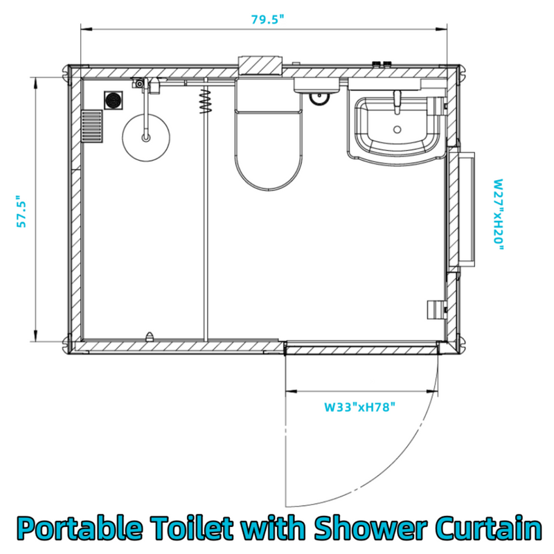 Portable Toilet with Shower Curtain Style floorplan