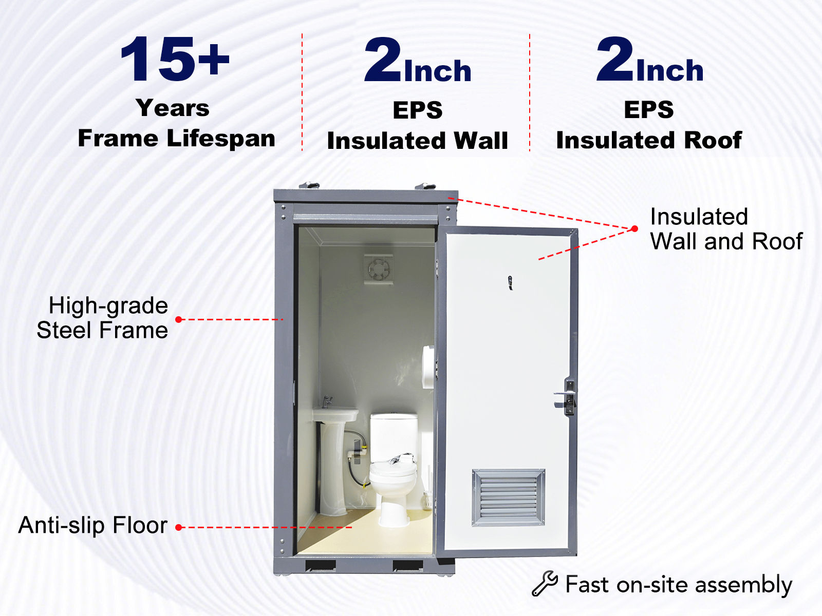 Bastone Portable Toilet Bastone Portable Toilet with Fan-shaped Door Shower