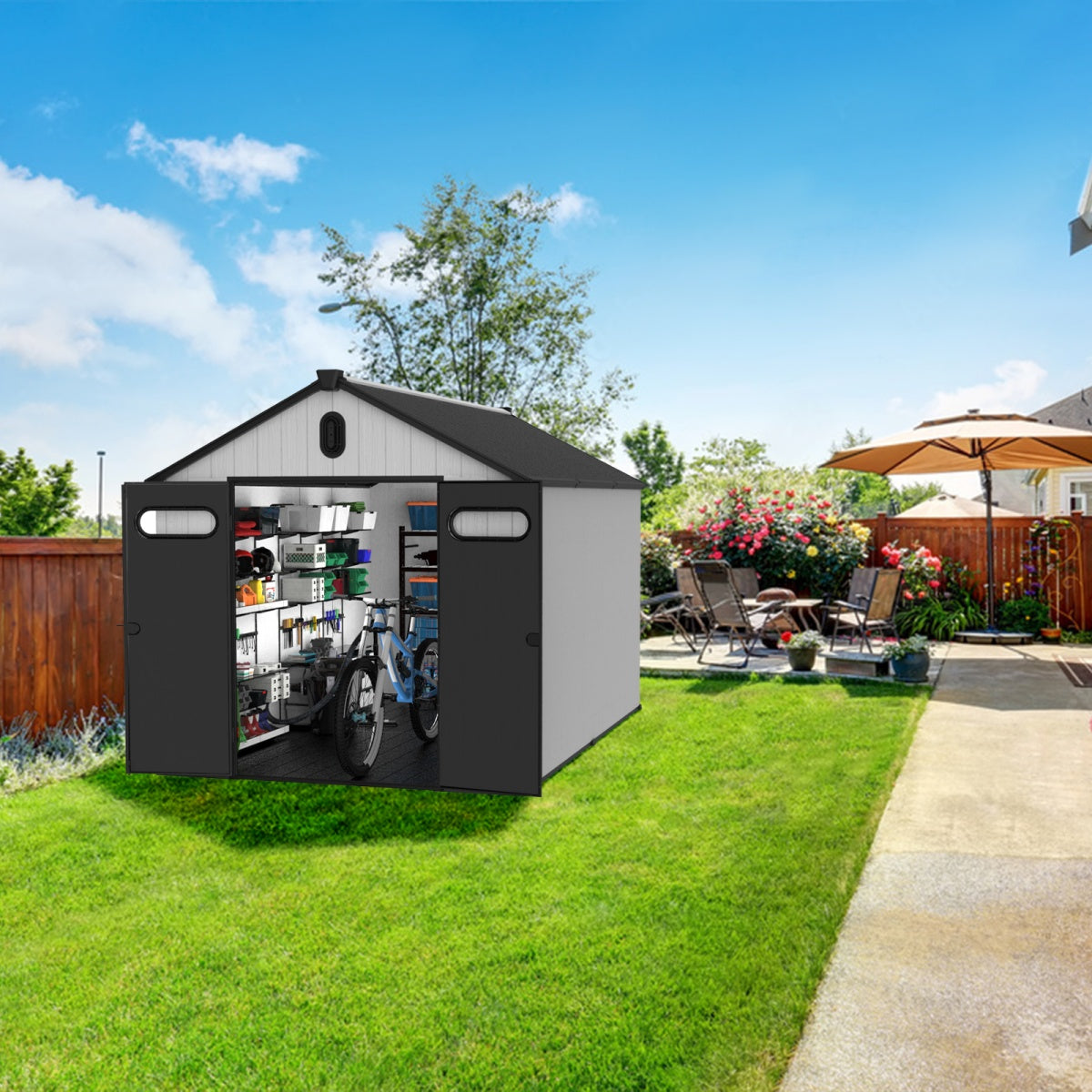 8x12 ft Resin Outdoor Storage Shed with Floor