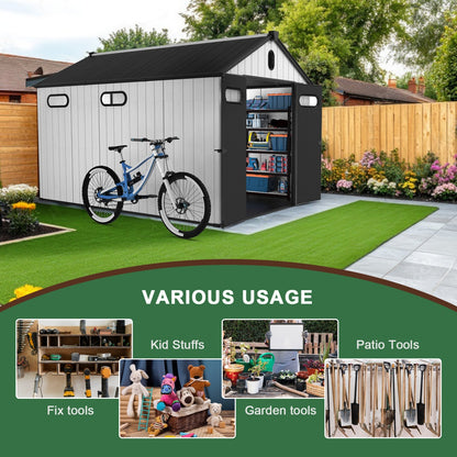 8x12 ft Resin Outdoor Storage Shed with Floor